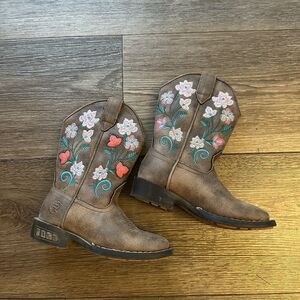 Roper Kids Girl’s Brown Floral Embroiled Cowboy Boots Size 9 - LIGHT UP SOLES!